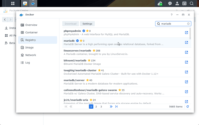 群晖(Synology)NAS 后台安装 Docker 后配置 Mariadb / MySQL插图2 群晖(Synology)NAS 后台安装 Docker 后配置 Mariadb / MySQL插图2